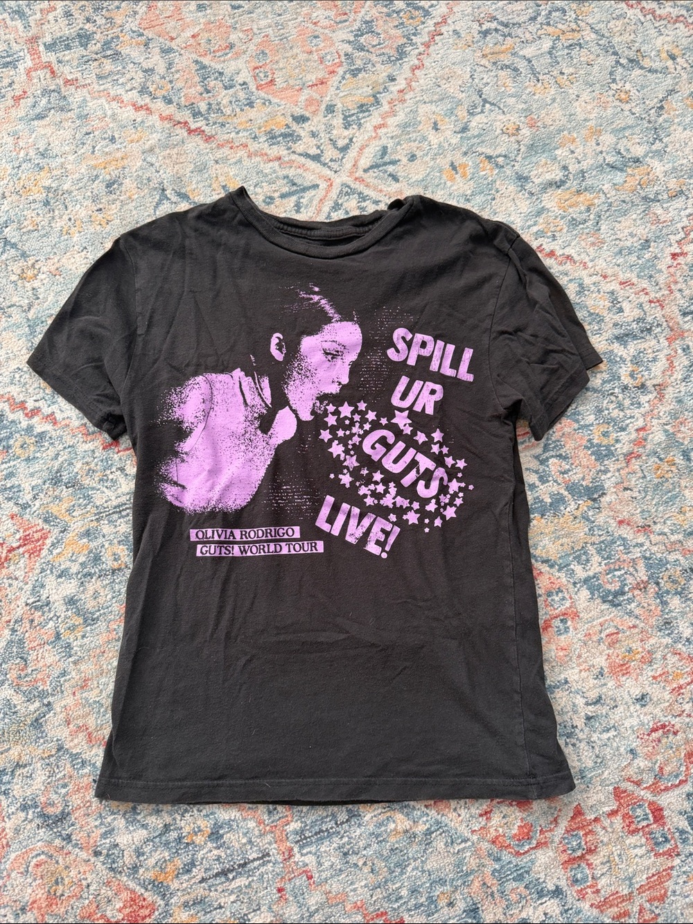 Olivia Rodrigo GUTS World Tour "Spill Ur Guts" Black Tee - Picture 1 of 2